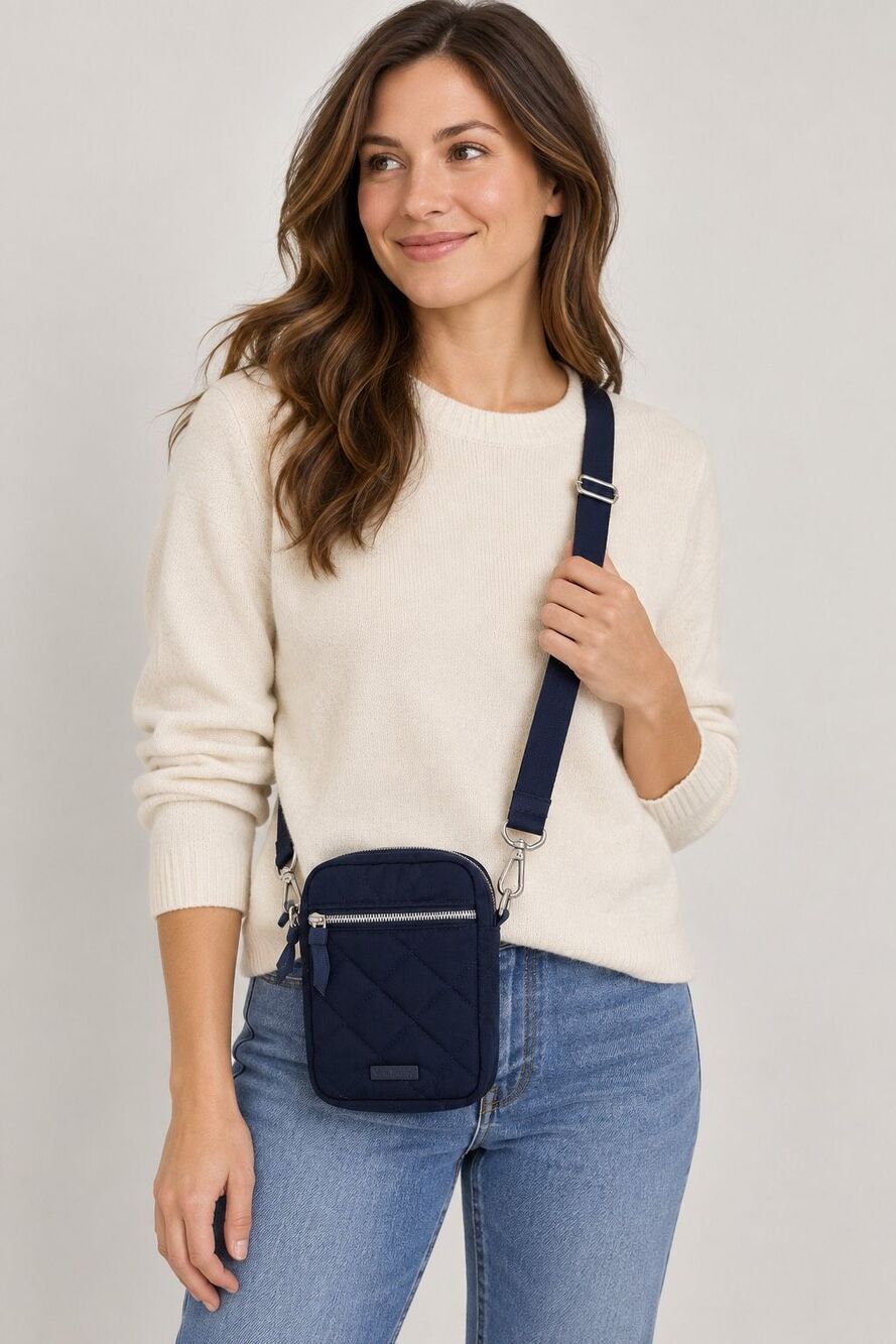 Vera Bradley Navy Blue Quilted Mini Crossbody Bag Floral Lining Adjustable Strap